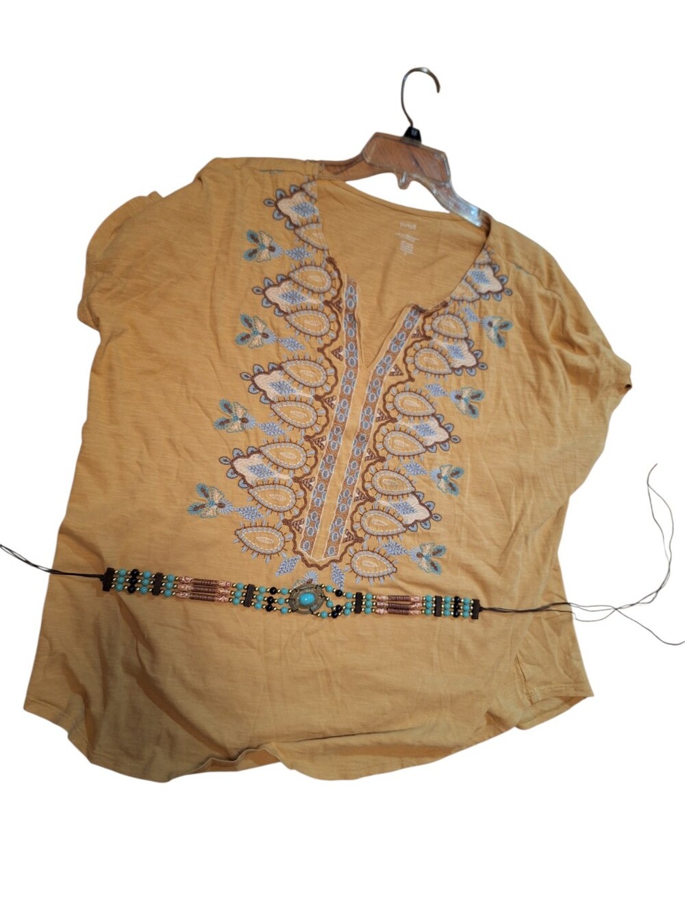 PureJill J-Jill Embroidered Cap Sleeve Tee Ladies Plus Size 2X Oversized Boho